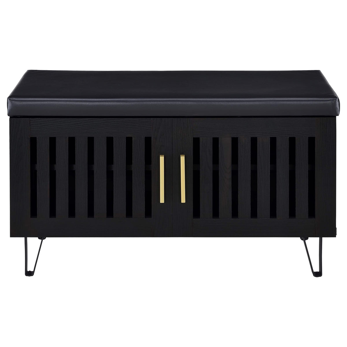 Banco zapatero acolchado de dos puertas para entrada Brixton, color negro