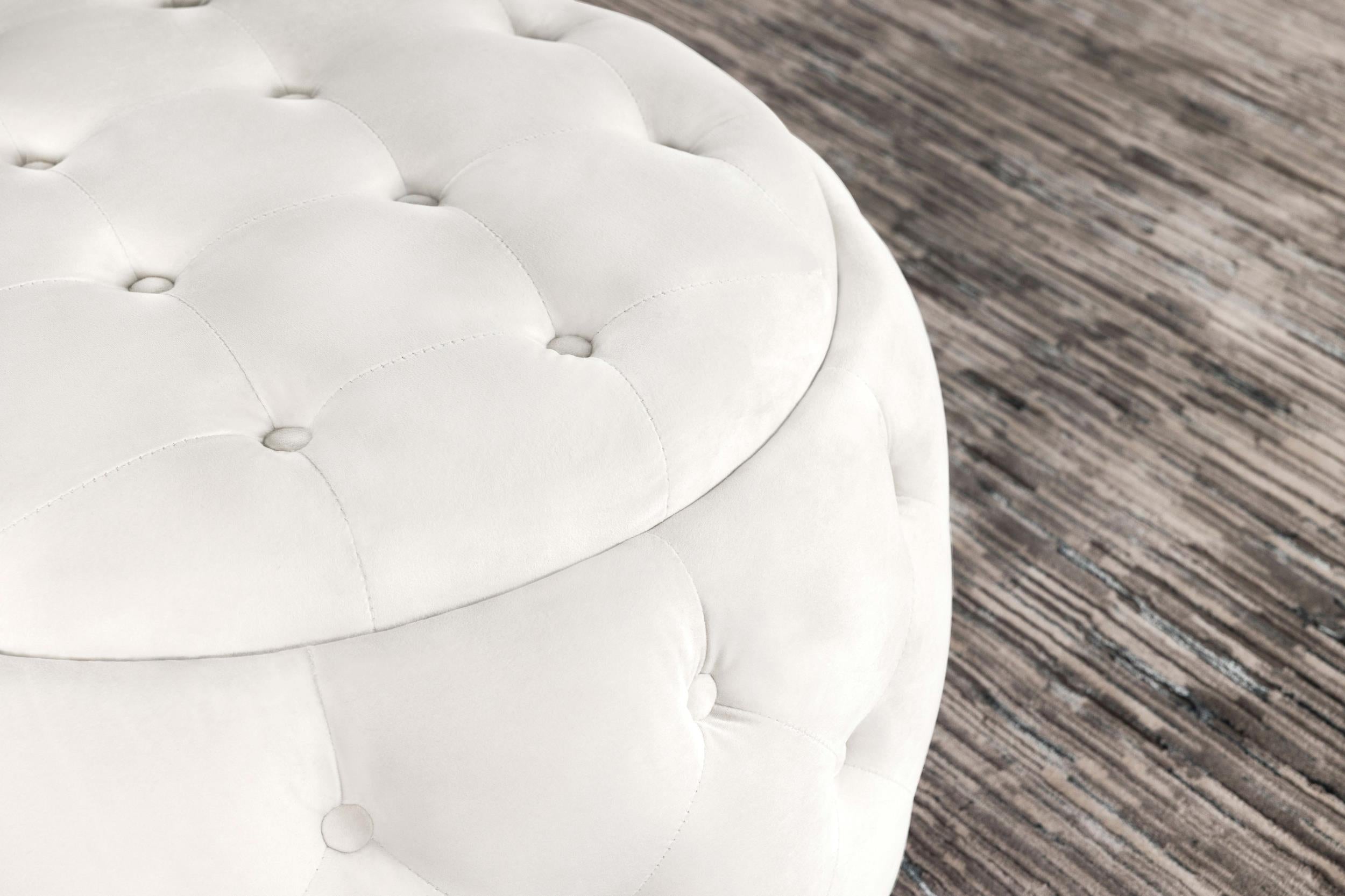 Angelina Round Upholstered Storage Ottoman Pearl