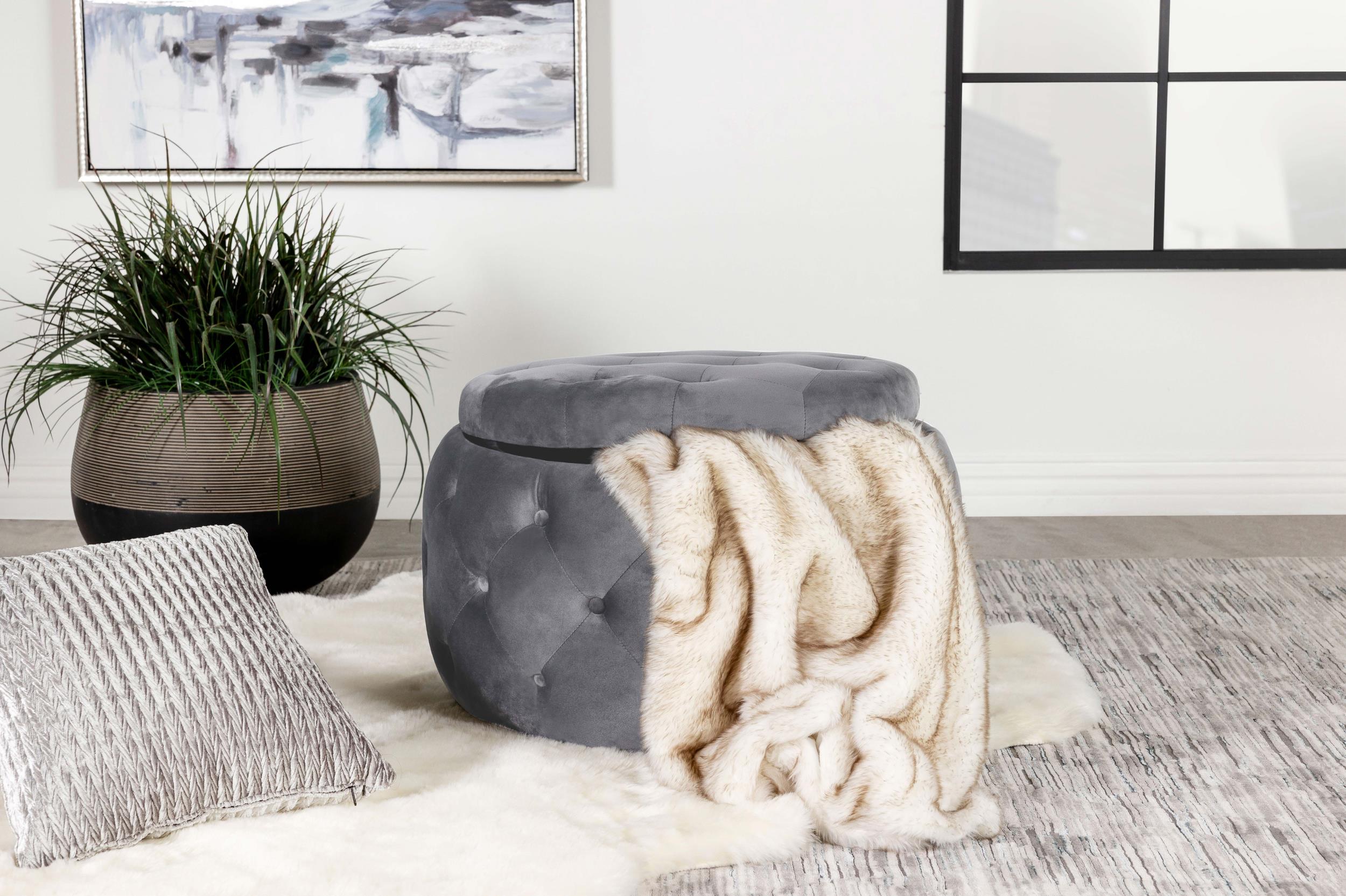 Angelina Round Upholstered Storage Ottoman Steel Grey