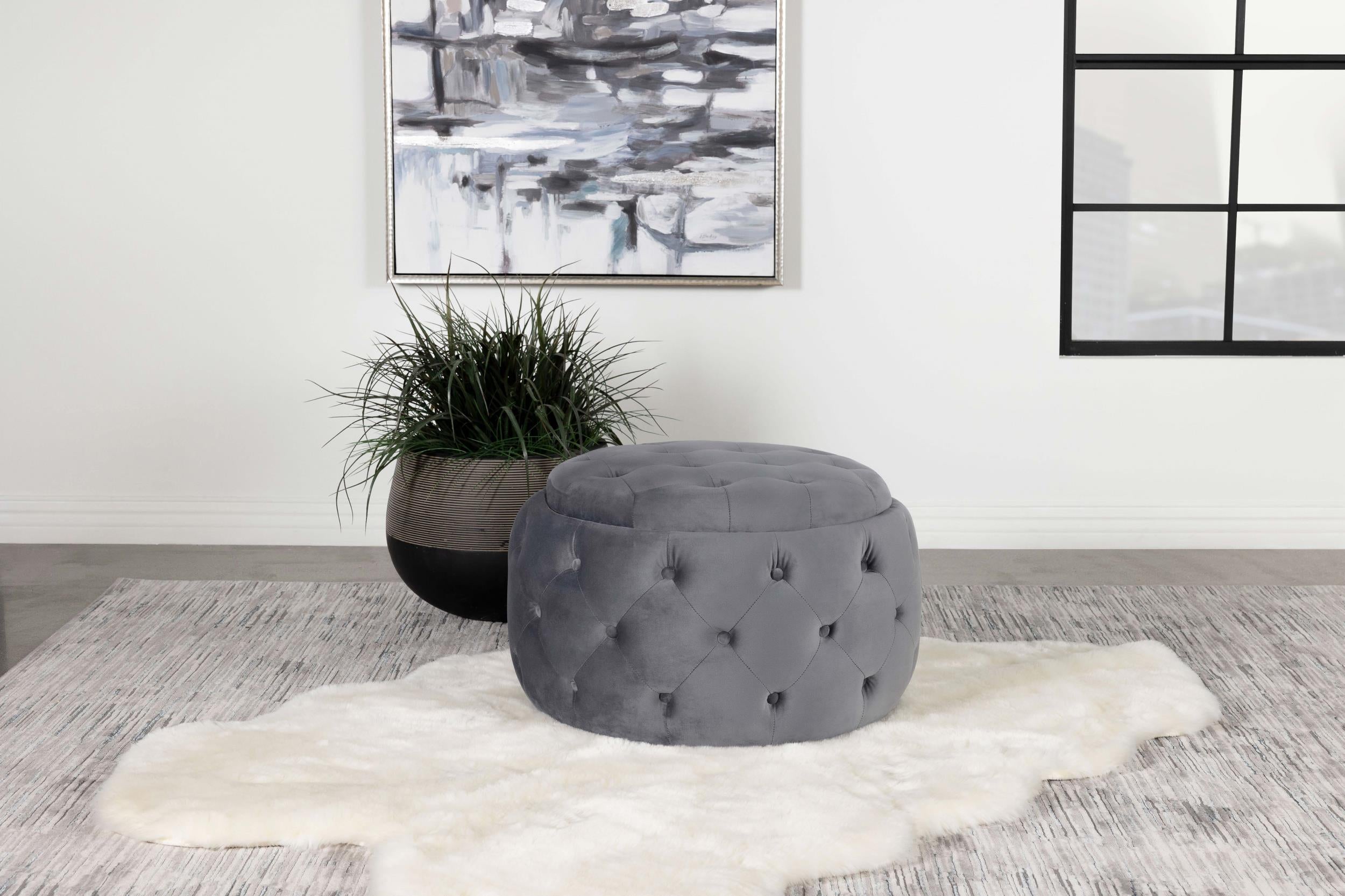 Angelina Round Upholstered Storage Ottoman Steel Grey