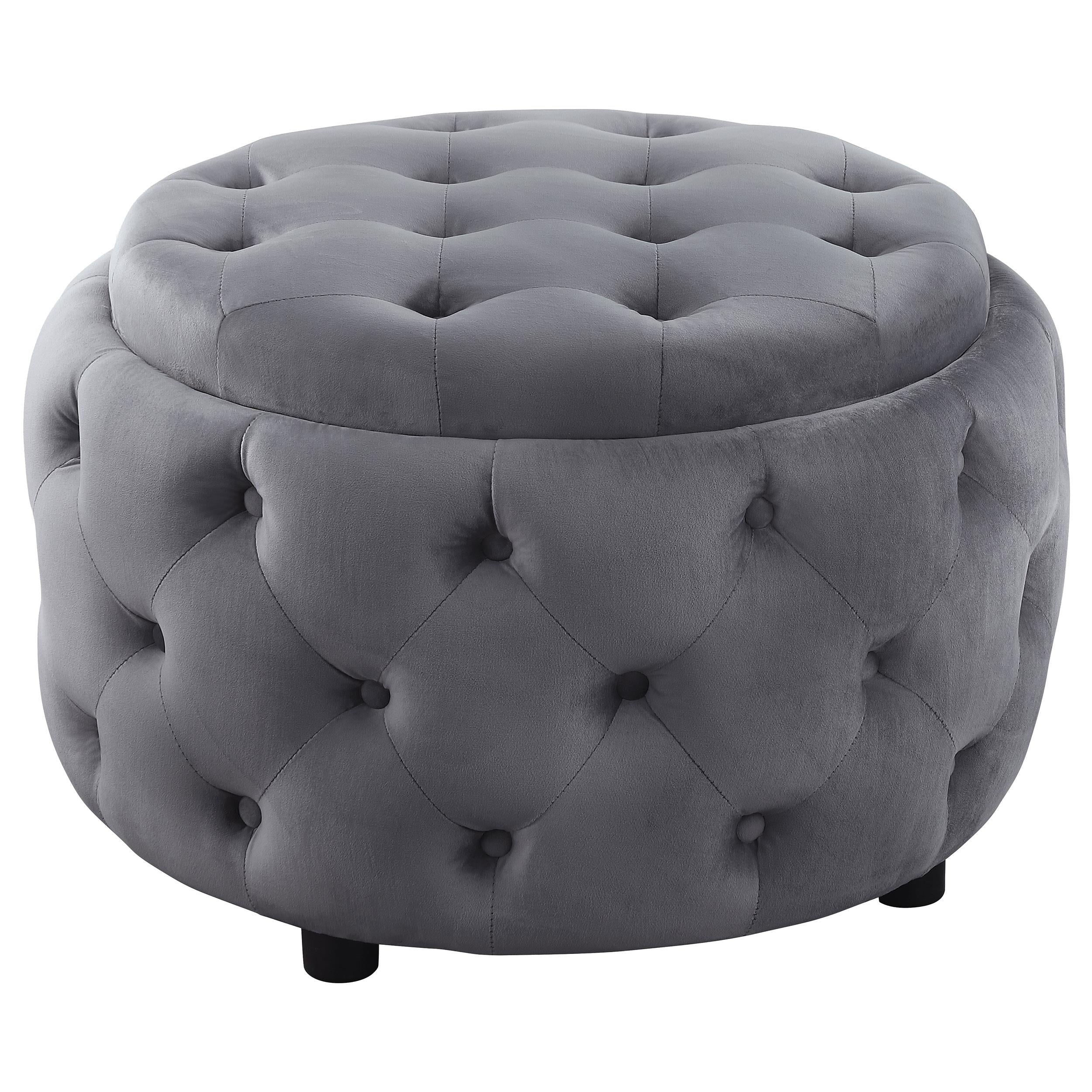 Angelina Round Upholstered Storage Ottoman Steel Grey
