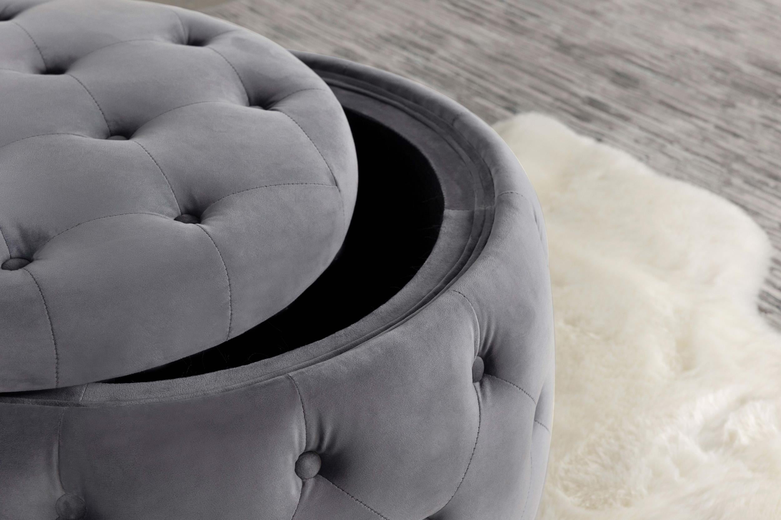 Angelina Round Upholstered Storage Ottoman Steel Grey