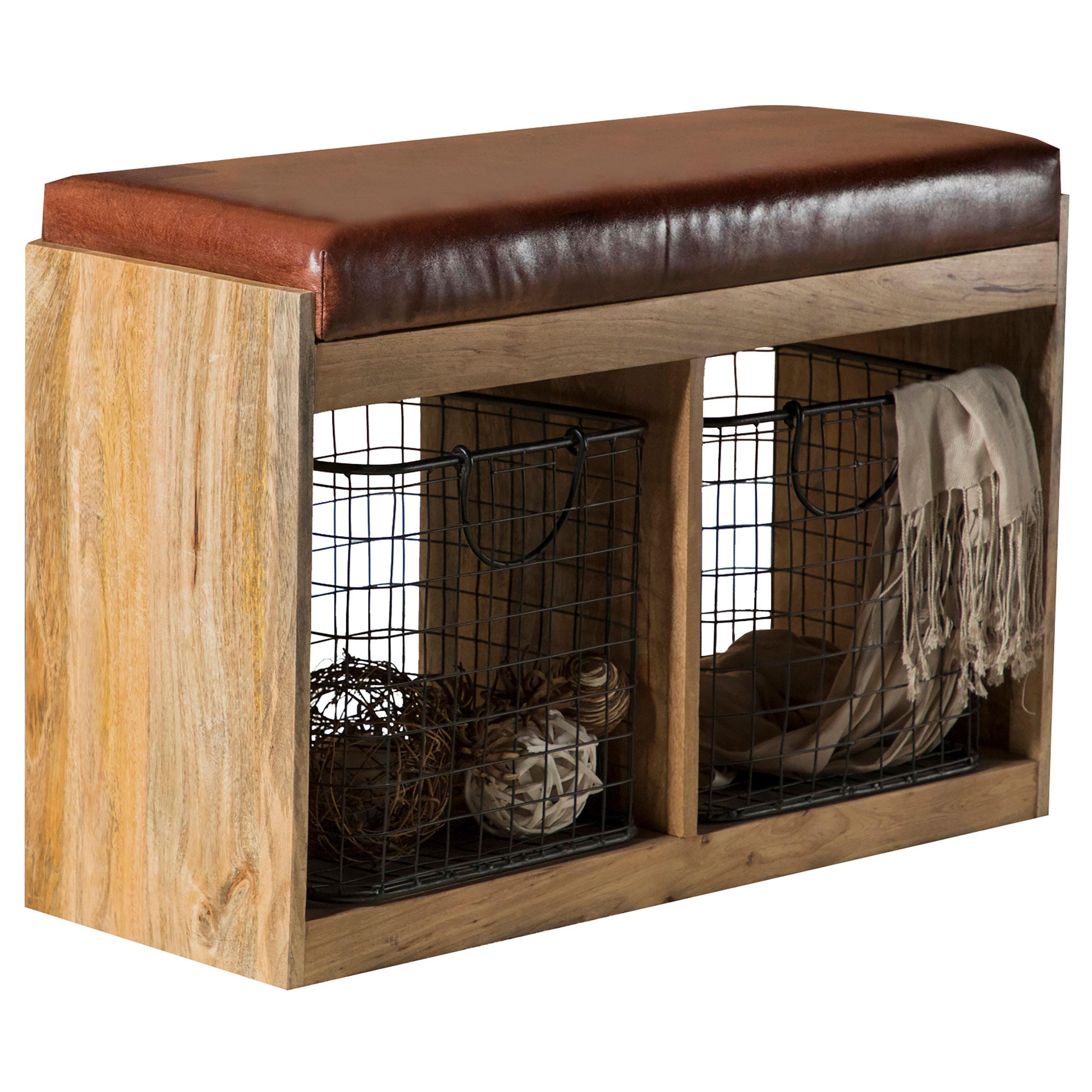 Abrielle Upholstered Accent Bench with Baskets Brown