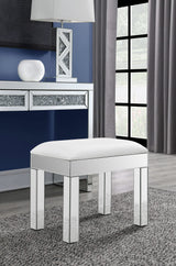 Roxie Rectangular Upholstered Vanity Stool White and Mirror