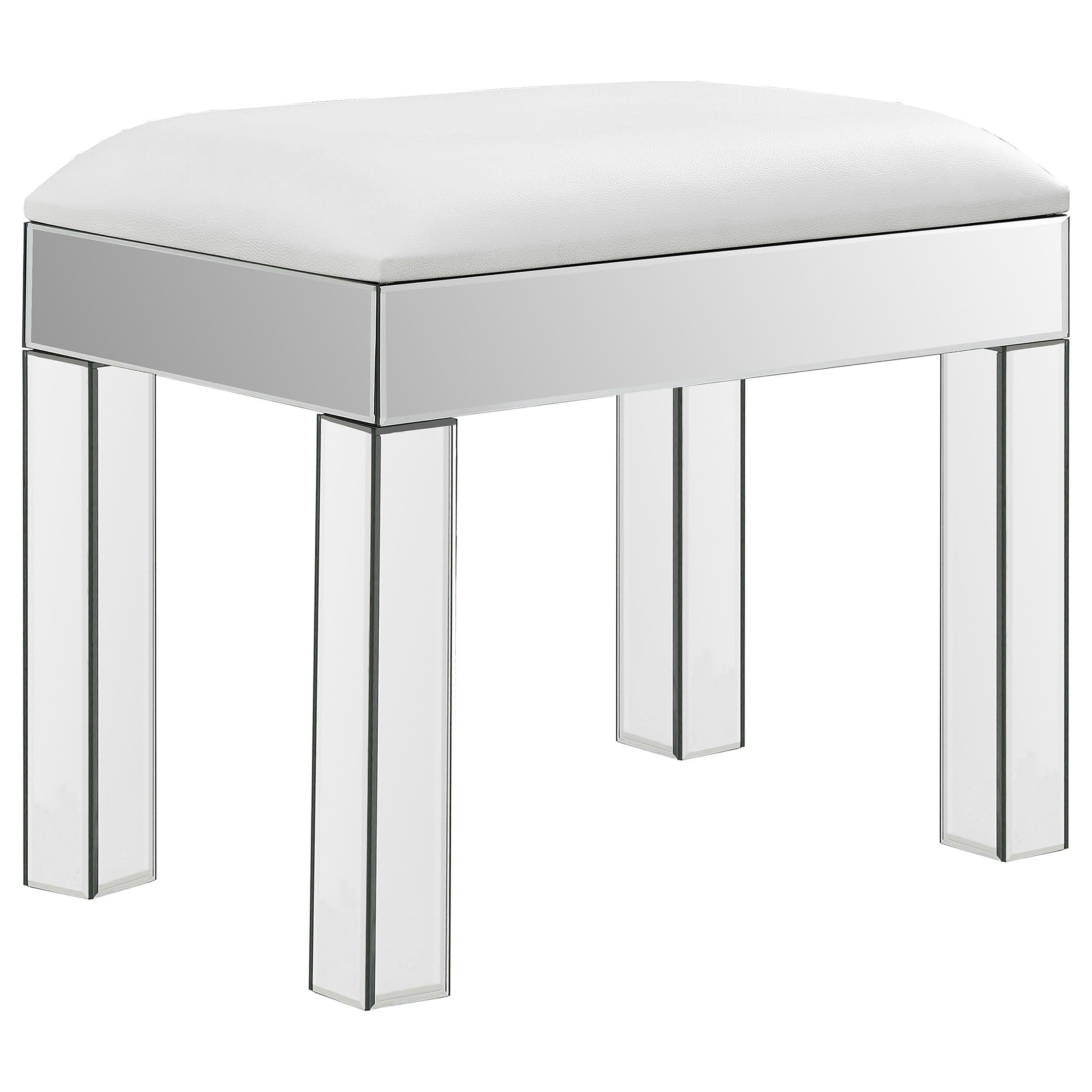 Roxie Rectangular Upholstered Vanity Stool White and Mirror