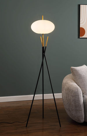 Lámpara de pie trípode Layton White Orb Shade negra