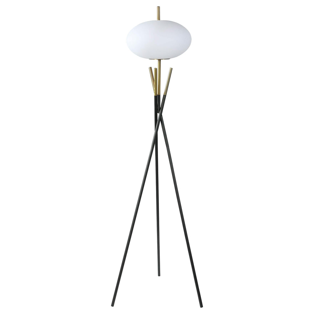 Lámpara de pie trípode Layton White Orb Shade negra