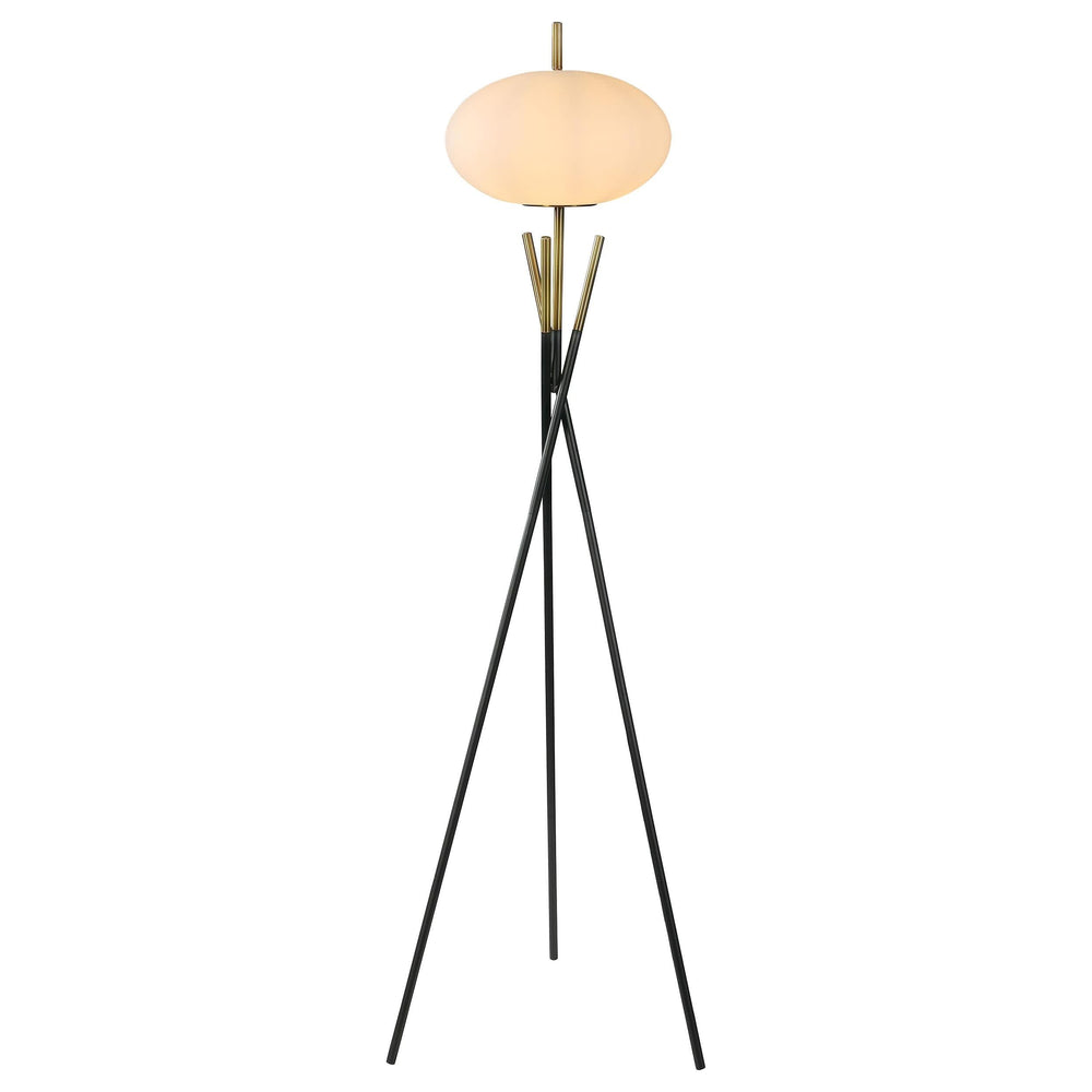 Lámpara de pie trípode Layton White Orb Shade negra