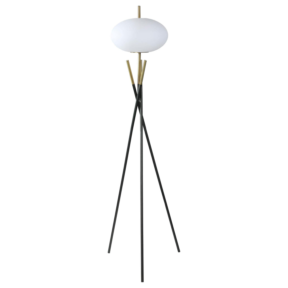 Lámpara de pie trípode Layton White Orb Shade negra