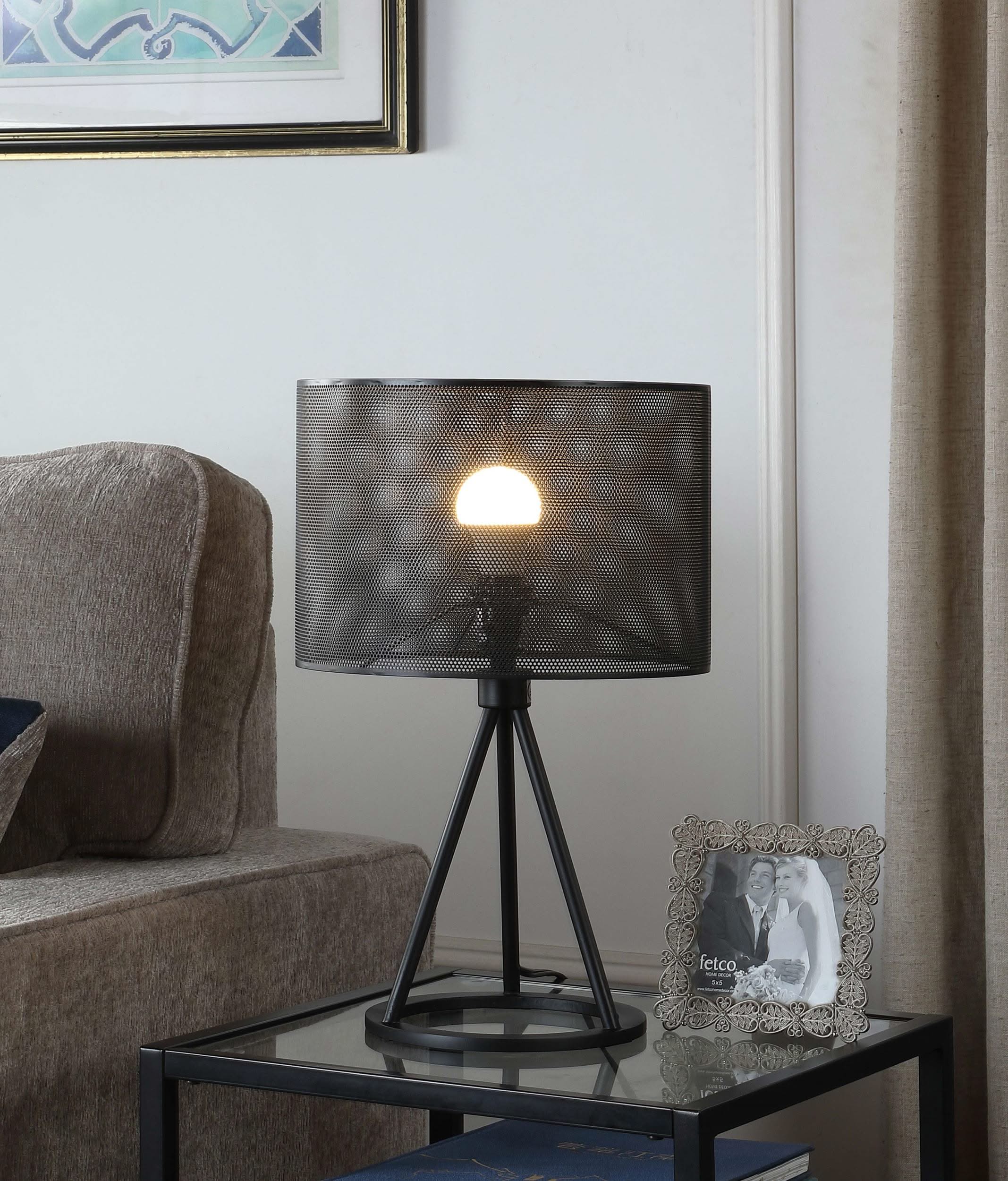Chapin 19-inch Metal Mesh Drum Shade Table Lamp Black