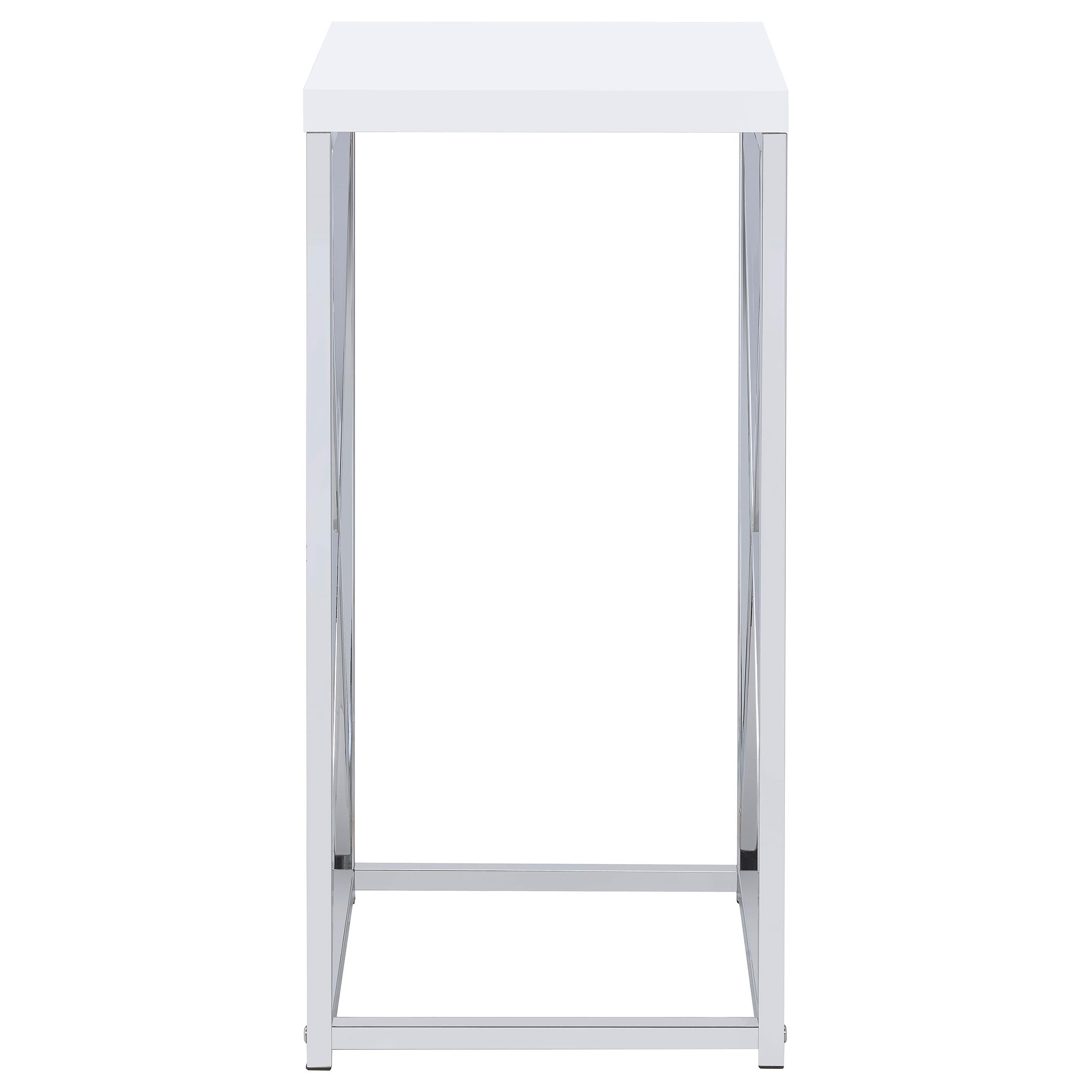Edmund Square Accent Side Table White High Gloss and Chrome