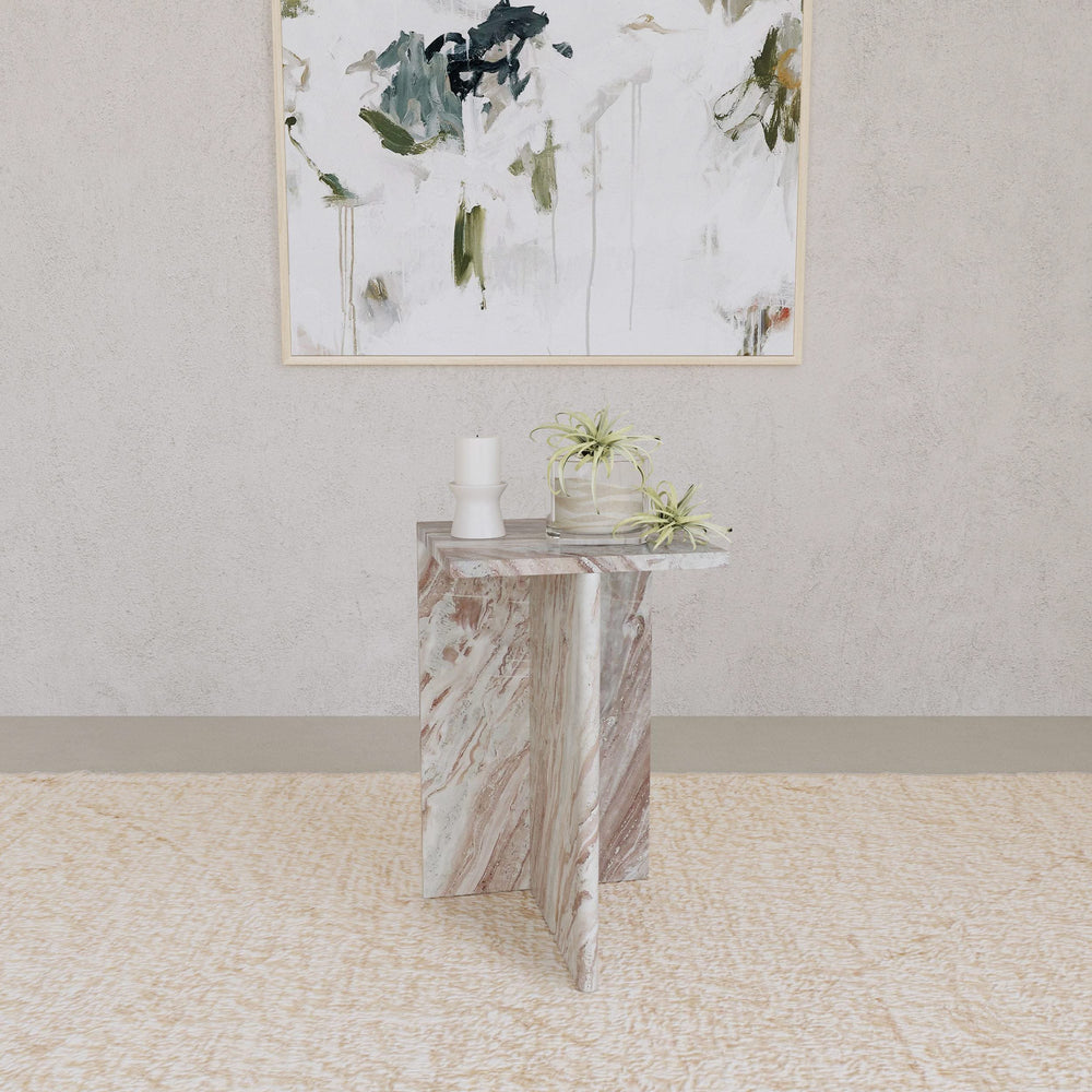 Mesa auxiliar decorativa Bowdoin de mármol auténtico gris