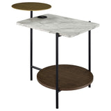 Mesa auxiliar de 3 niveles Ottilie con cargador inalámbrico en blanco y negro