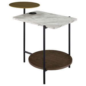 Mesa auxiliar de 3 niveles Ottilie con cargador inalámbrico en blanco y negro