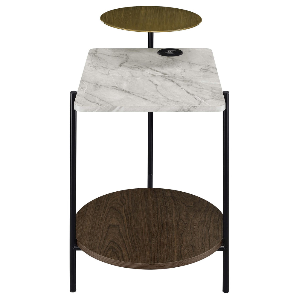 Mesa auxiliar de 3 niveles Ottilie con cargador inalámbrico en blanco y negro