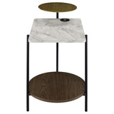 Mesa auxiliar de 3 niveles Ottilie con cargador inalámbrico en blanco y negro