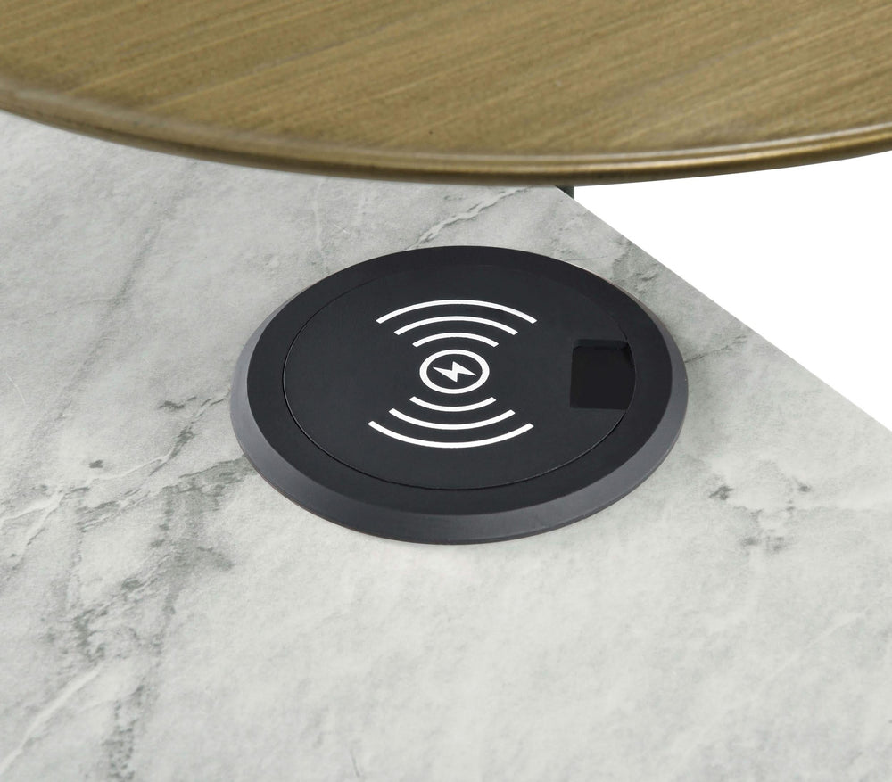 Mesa auxiliar de 3 niveles Ottilie con cargador inalámbrico en blanco y negro