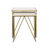 Bette 2-piece Marble Top Nesting Table Set White and Gold