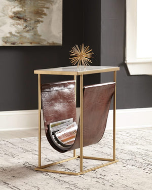 Genuine Marble Top Accent Side Table White and Brass