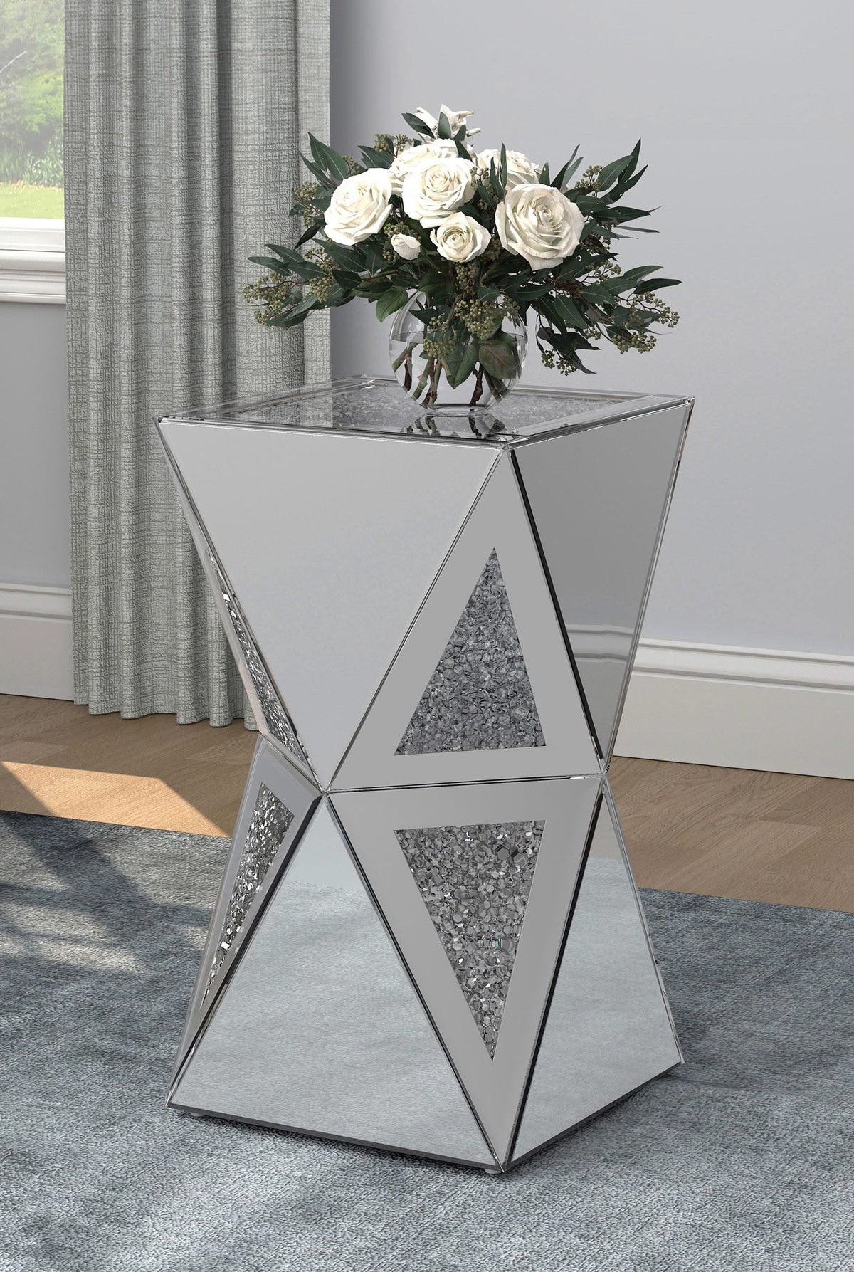 Matheo Square Geometric Mirrored Acrylic Side Table Silver