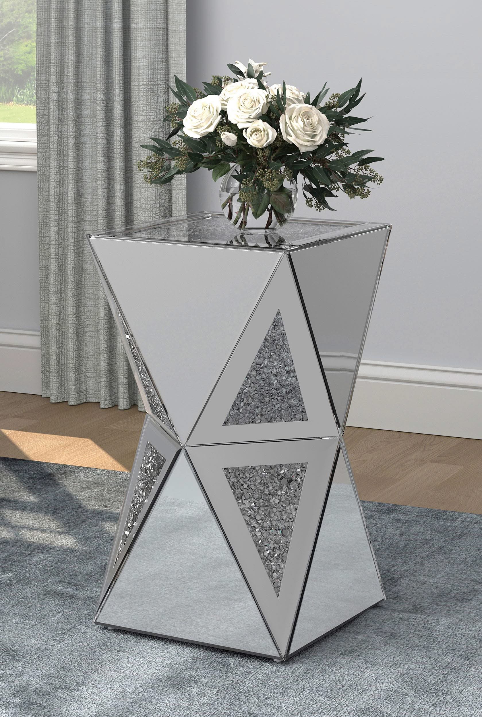 Matheo Square Geometric Mirrored Acrylic Side Table Silver