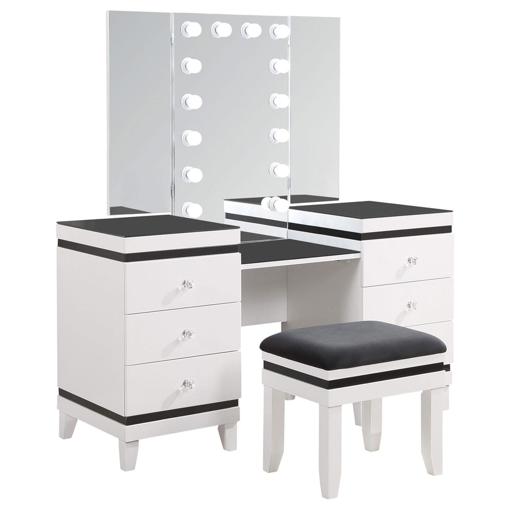 Tocador Talei de 6 cajones con iluminación en blanco y negro