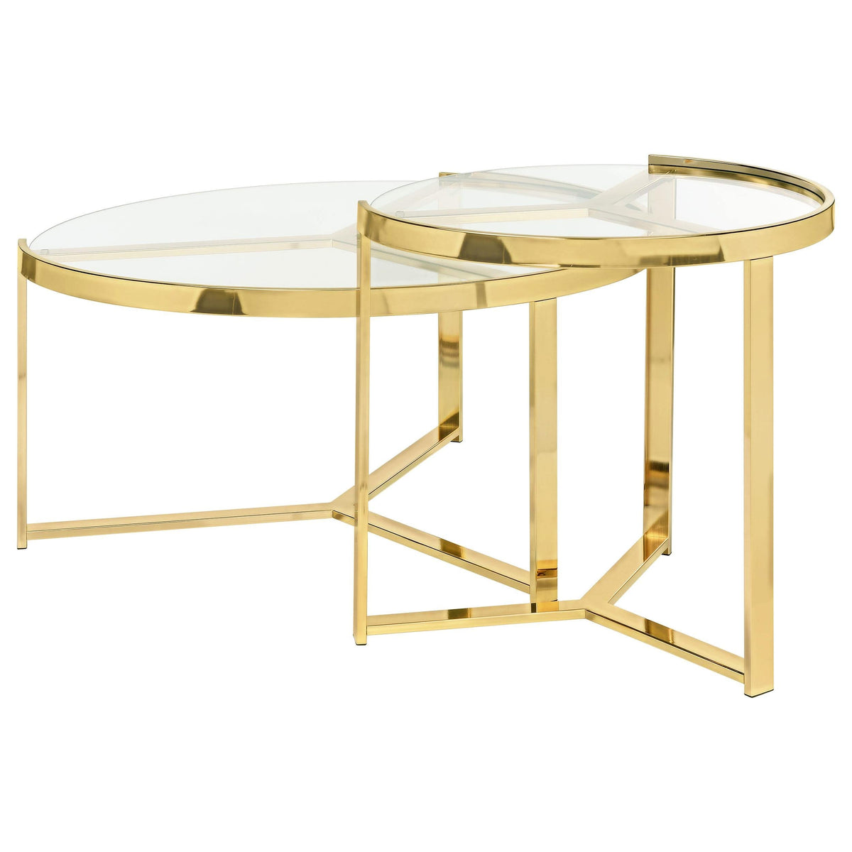 Mesa de centro redonda Delia de dos piezas con tapa de cristal, color dorado