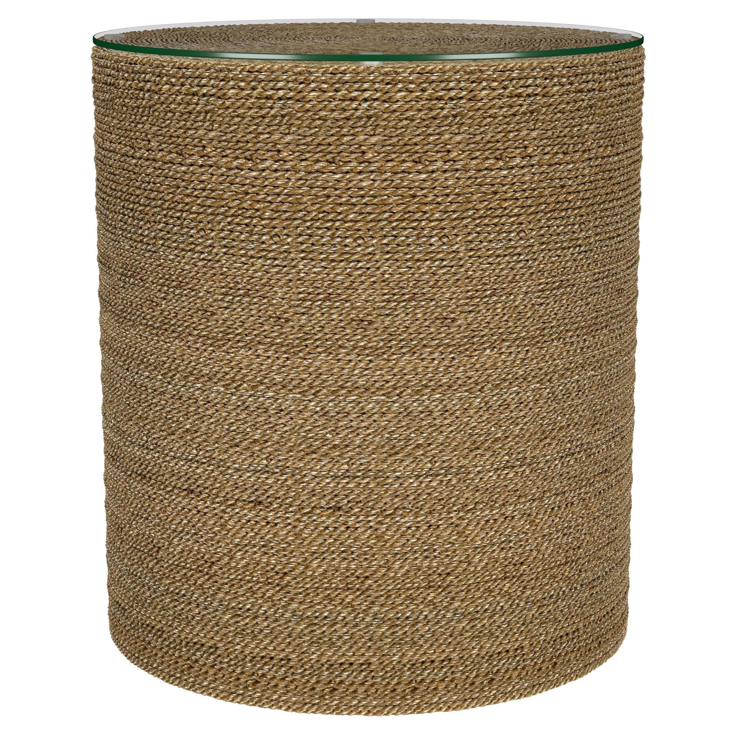 Halden Round Woven Seagrass Accent Side Table Light Brown