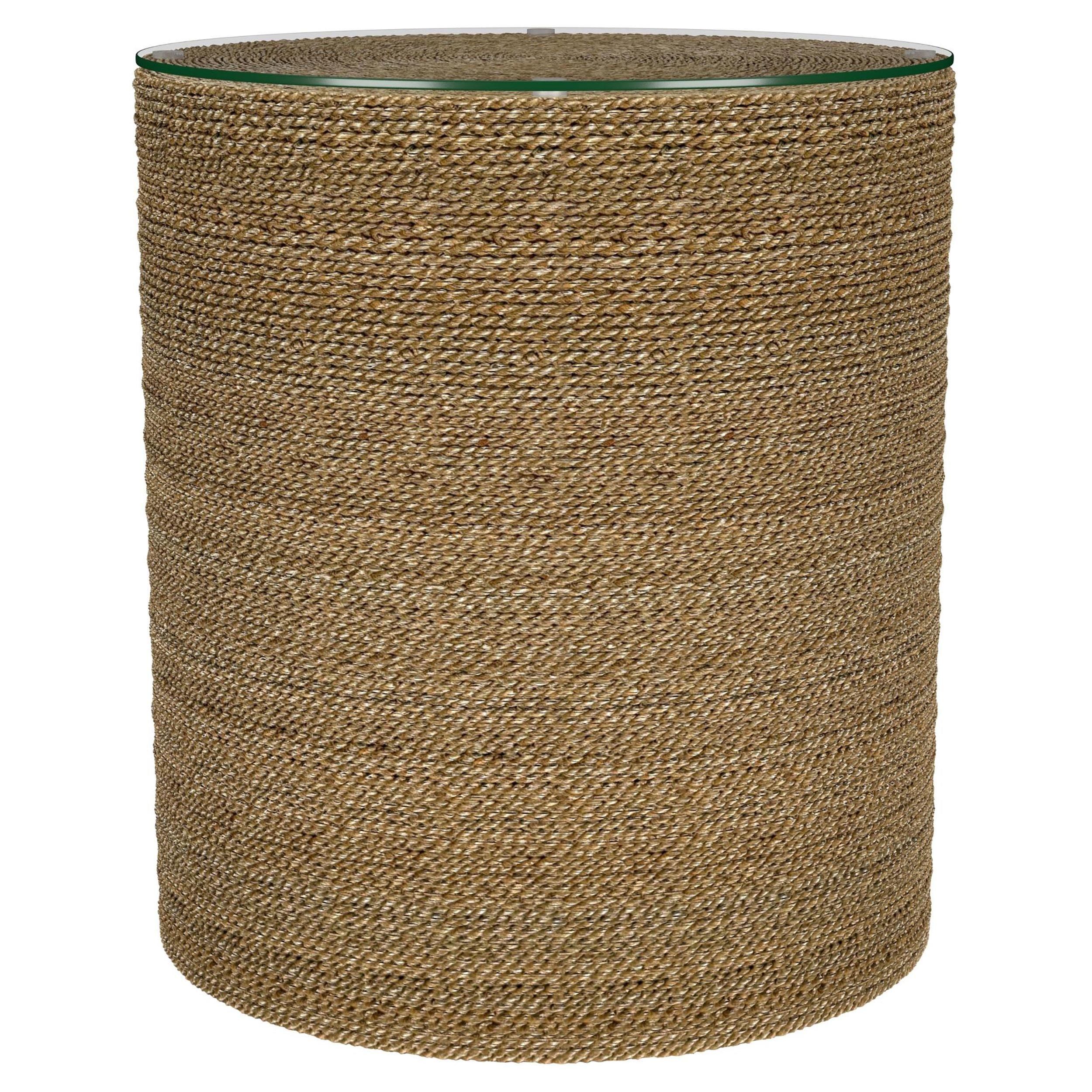 Halden Round Woven Seagrass Accent Side Table Light Brown
