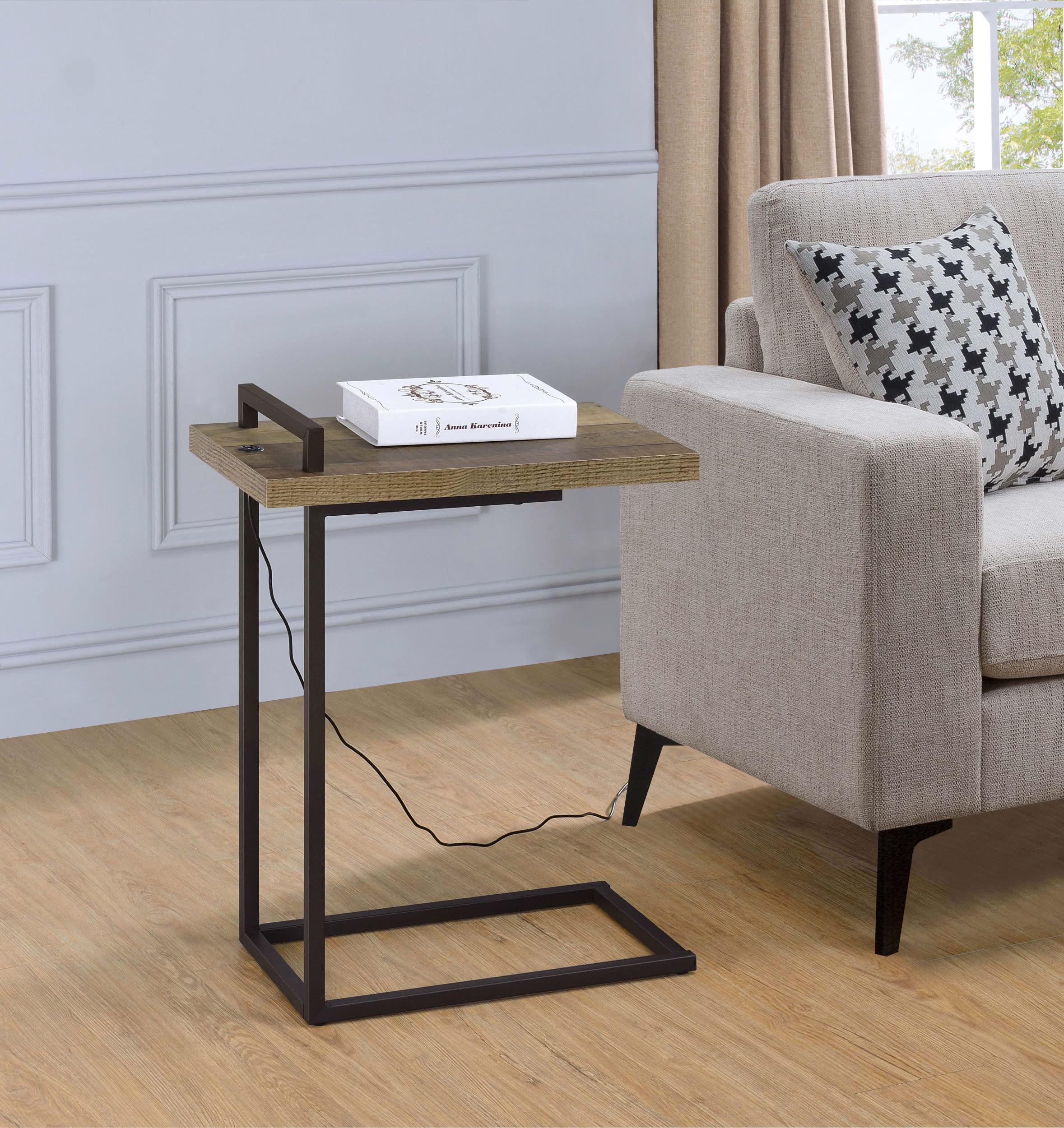 Maxwell C-shaped Side Table USB Charging Weathered Pine