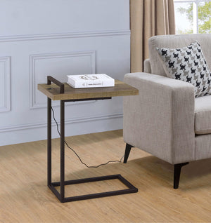 Mesa auxiliar Maxwell en forma de C con carga USB de pino desgastado