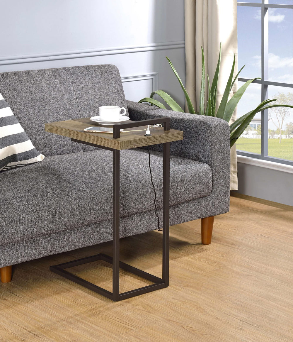 Mesa auxiliar Maxwell en forma de C con carga USB de pino desgastado