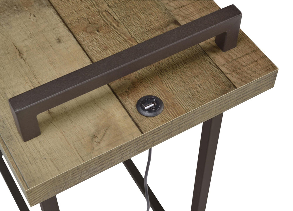 Mesa auxiliar Maxwell en forma de C con carga USB de pino desgastado