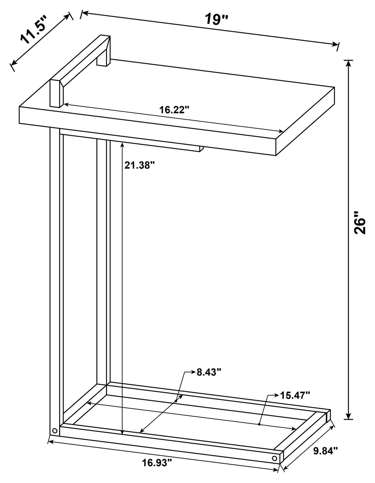 Mesa auxiliar Maxwell en forma de C con carga USB de pino desgastado