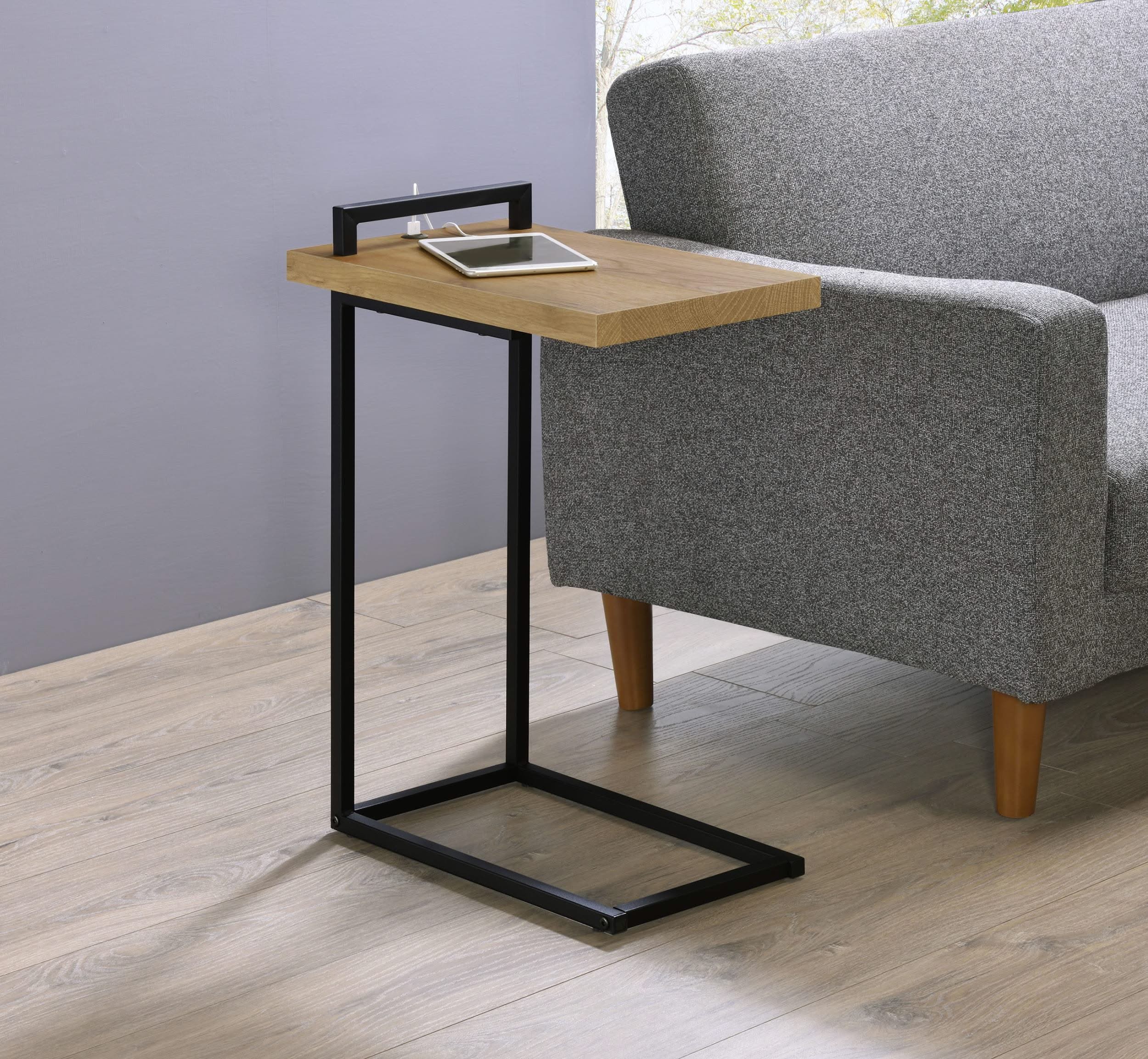 Maxwell C-shaped Side Table USB Charging Golden Oak