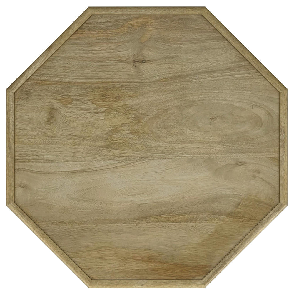 Mesa auxiliar octogonal Torres de madera maciza de mango, color marrón natural