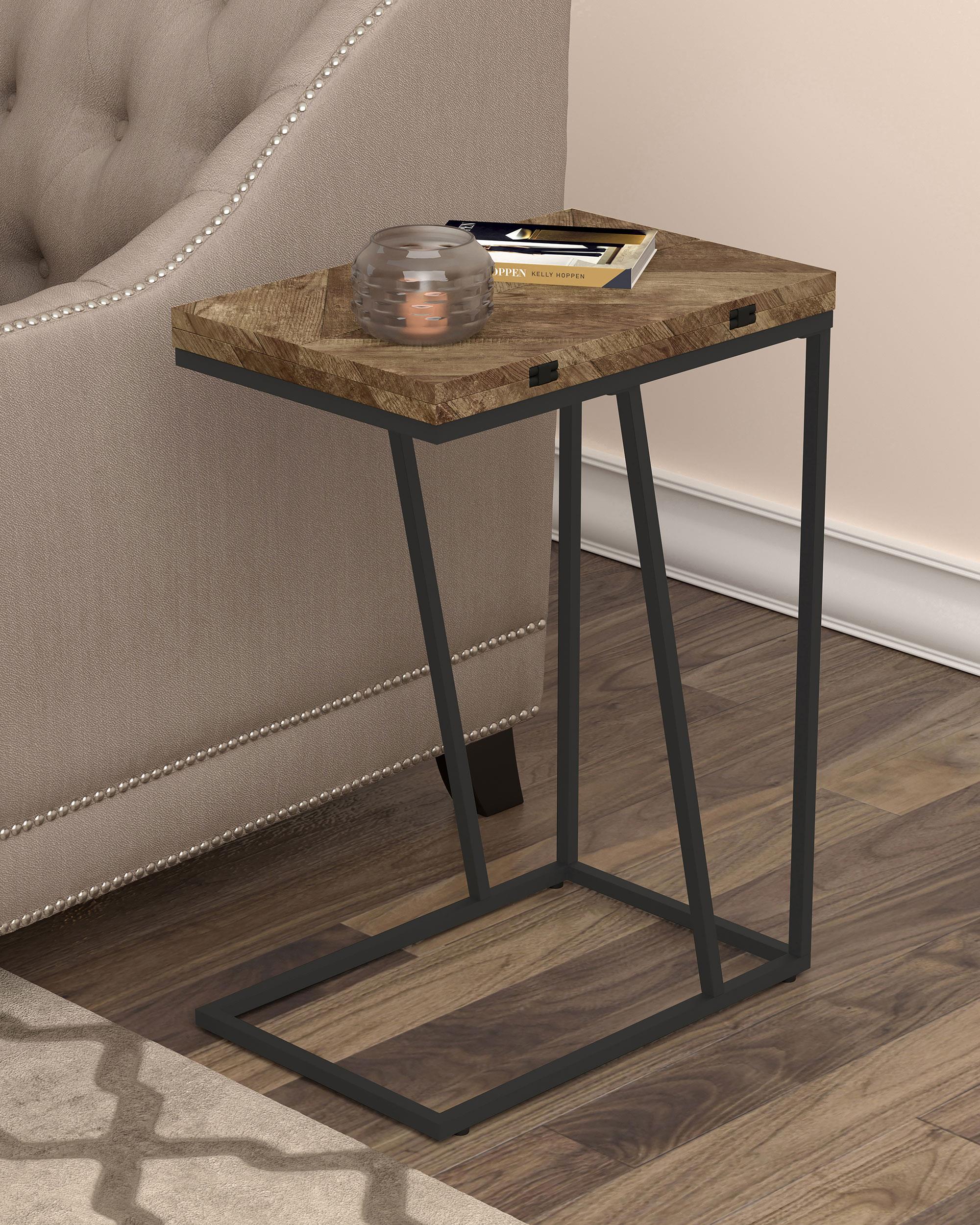 Carly Expandable Engineered Wood C-Shaped Side Table Tobacco