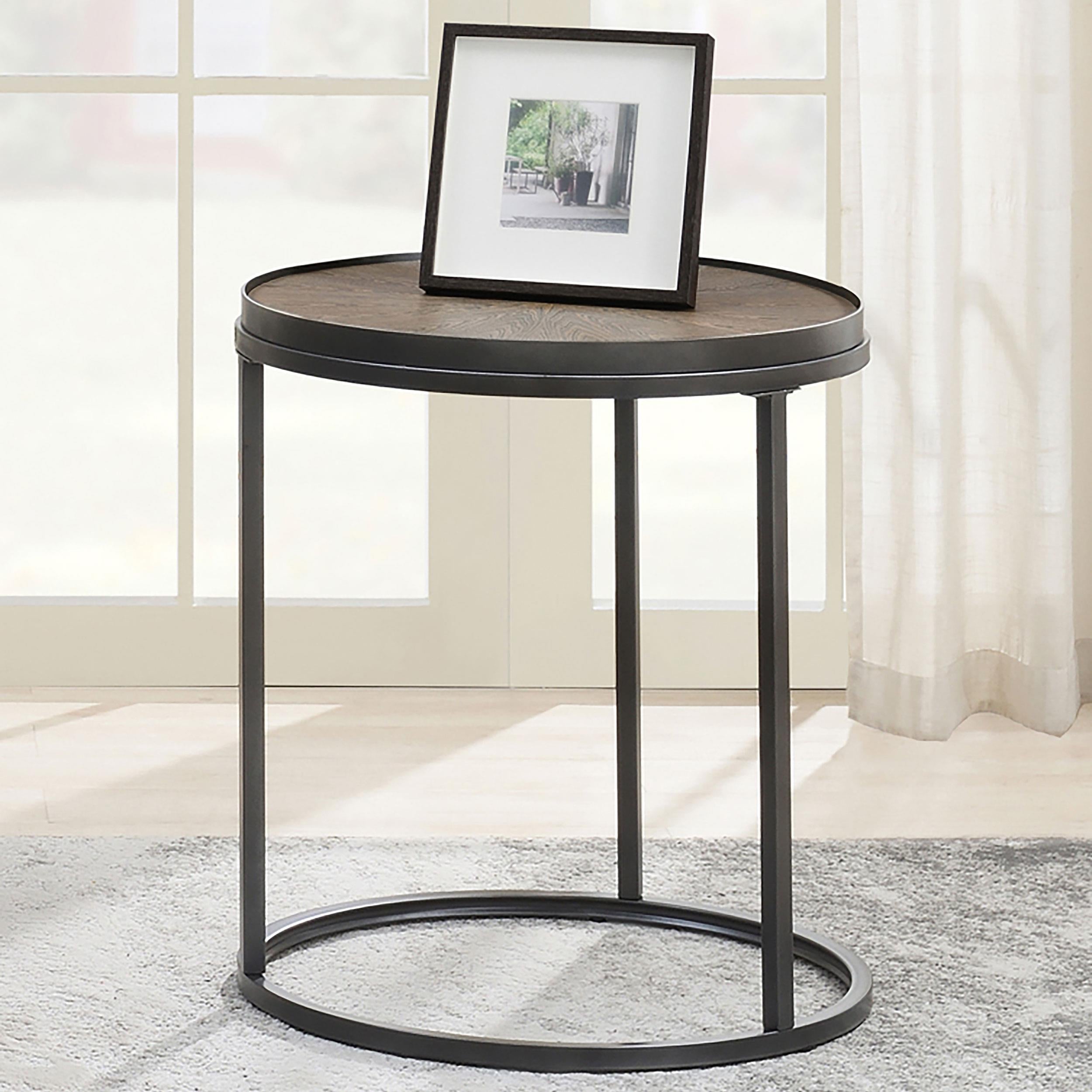 Rodrigo Round Wood Side End Table Weathered Elm