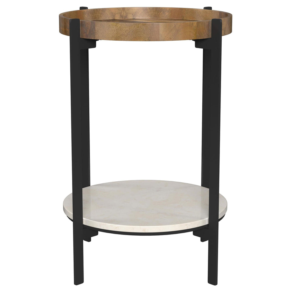 Mesa auxiliar redonda Adhvik con estante de mármol natural y negro