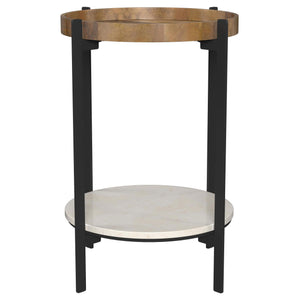 Mesa auxiliar redonda Adhvik con estante de mármol natural y negro