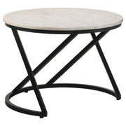 Mesa de centro redonda Miguel con tapa de mármol blanca y negra