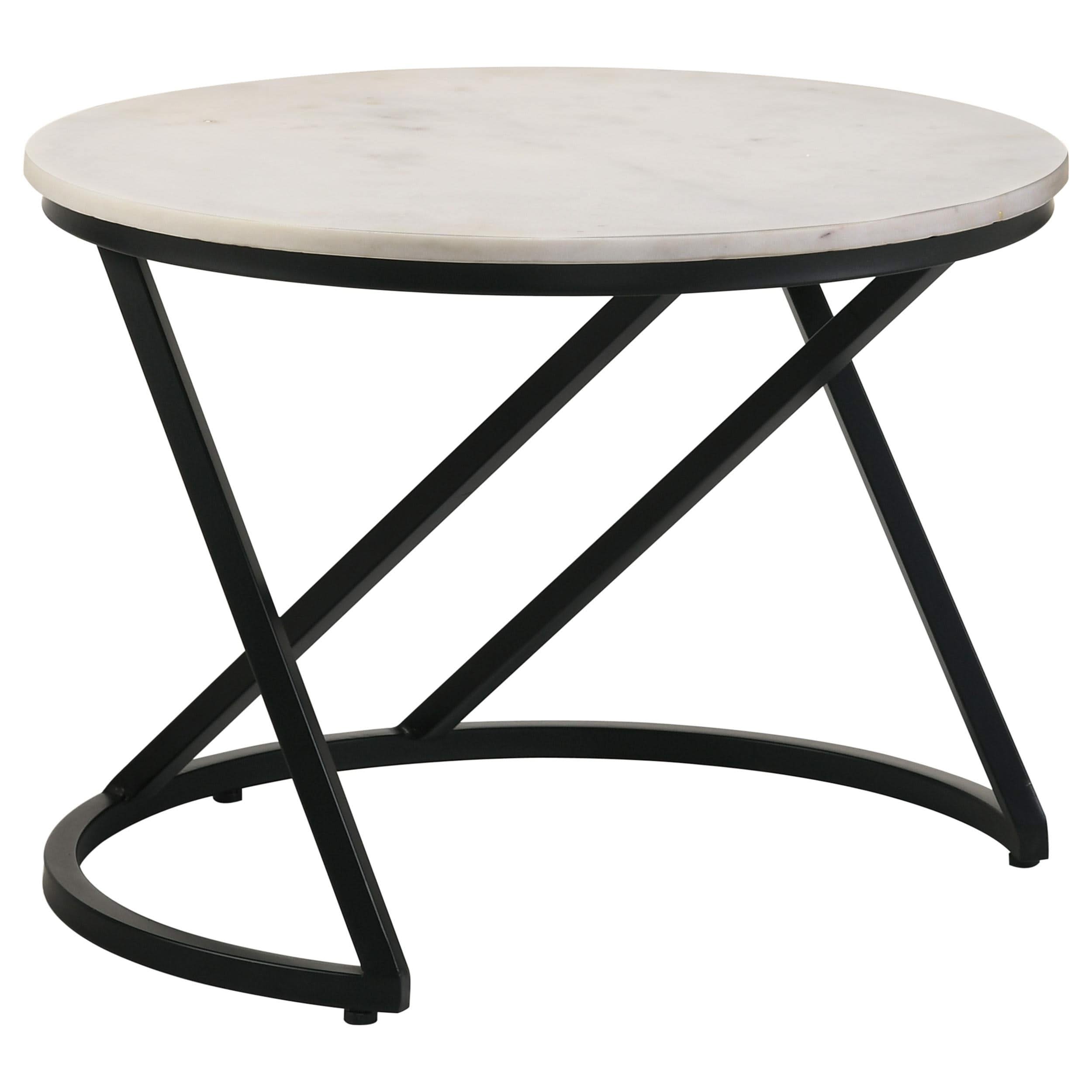 Mesa de centro redonda Miguel con tapa de mármol blanca y negra