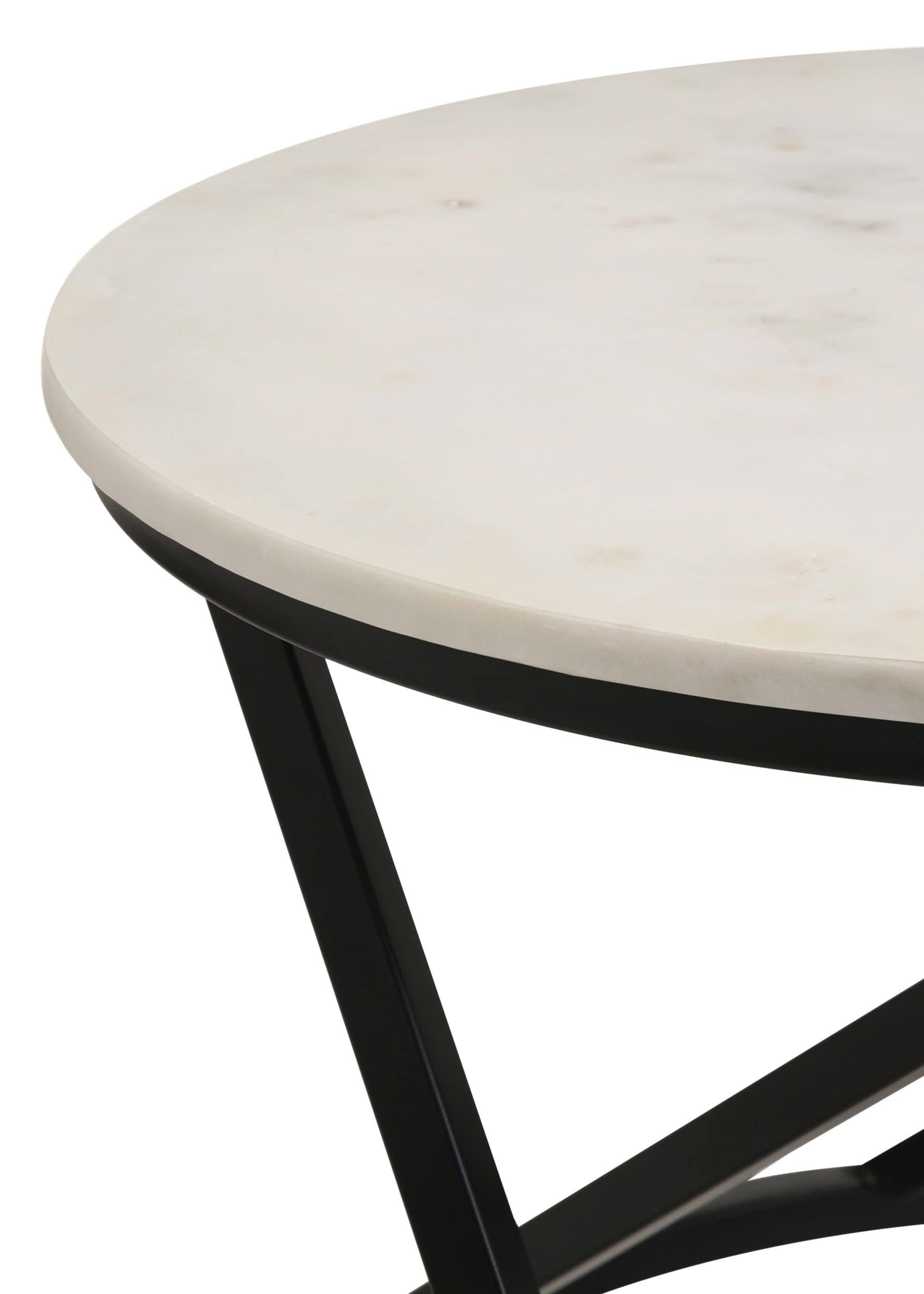 Mesa de centro redonda Miguel con tapa de mármol blanca y negra