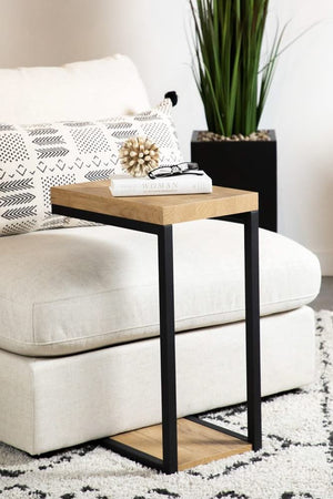 Beck C-Shape Snack Table Black and Golden Oak