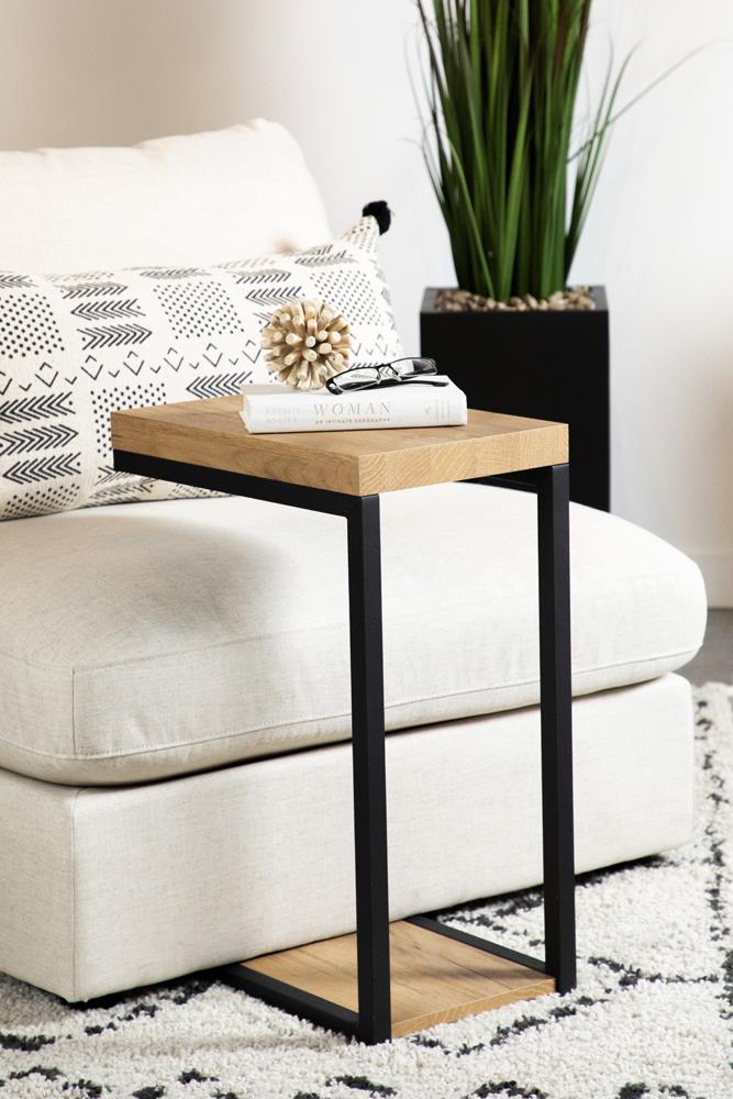 Beck C-Shape Snack Table Black and Golden Oak