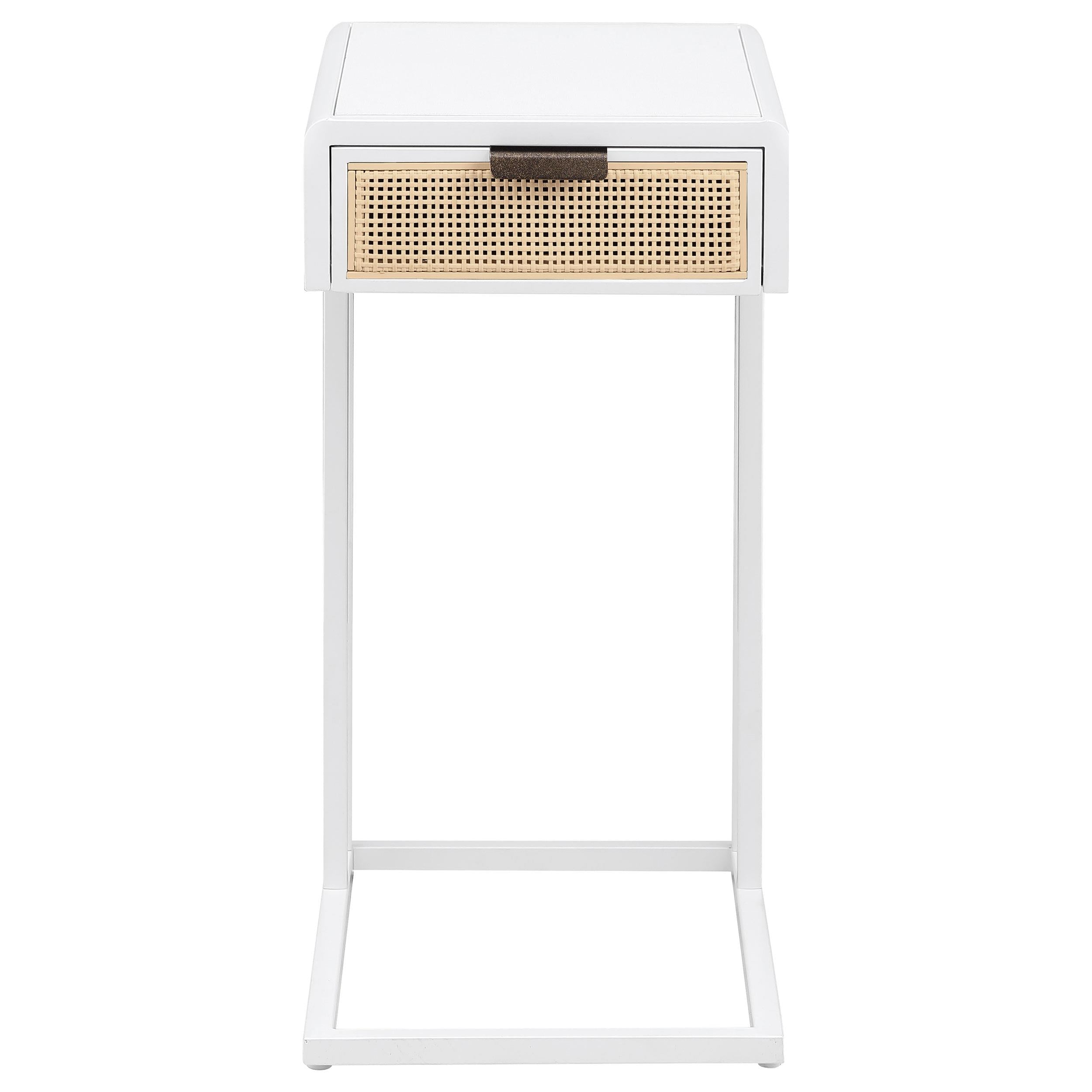 Amherst 1-drawer Radio Weave Cane Metal Side Table White
