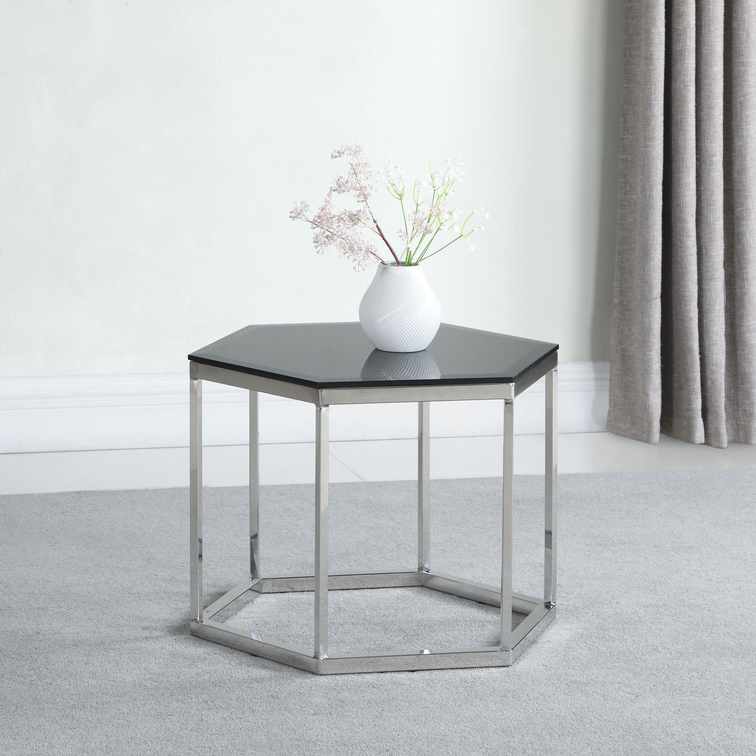 Hexagonal Smoked Glass Top Accent Side Table Chrome