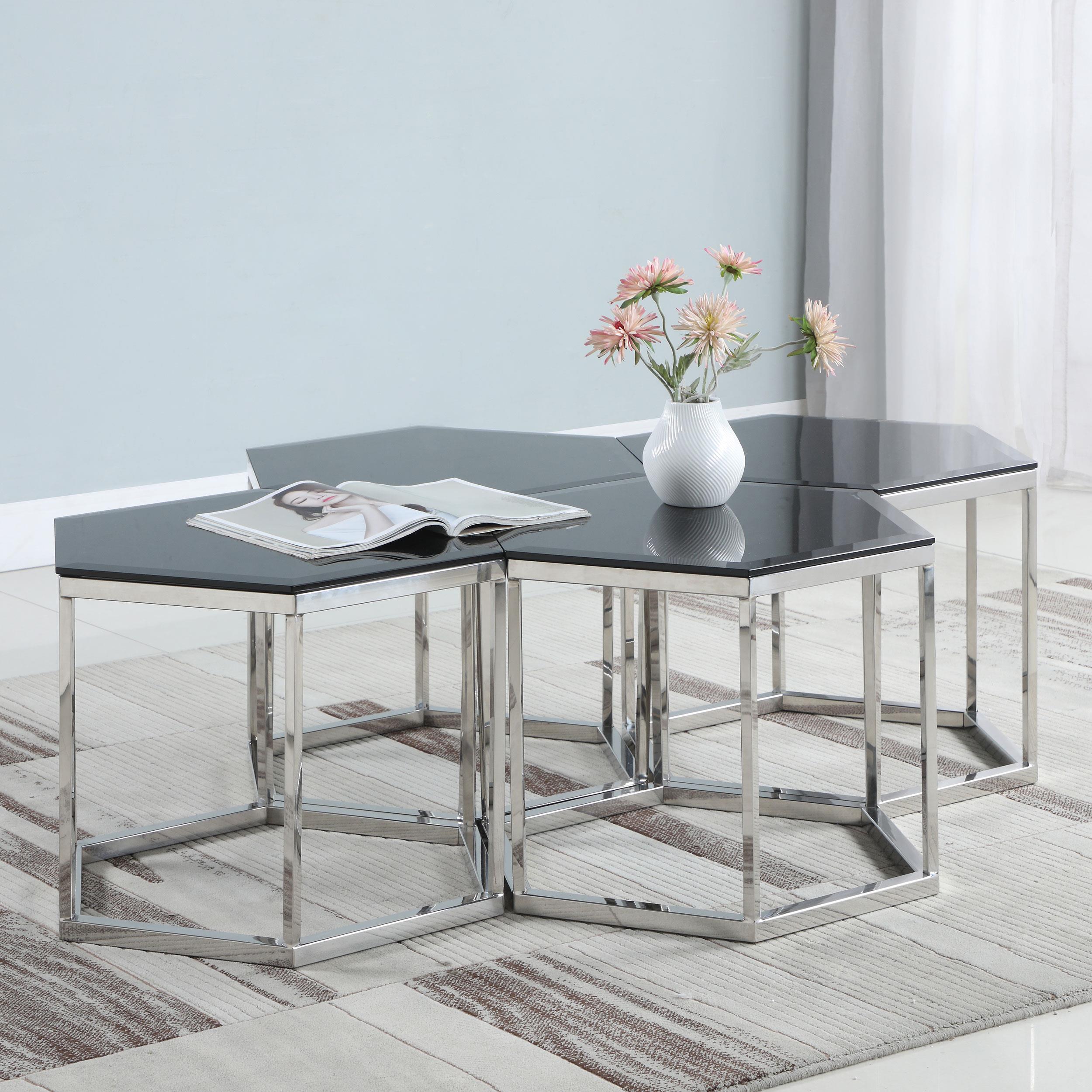 Hexagonal Smoked Glass Top Accent Side Table Chrome