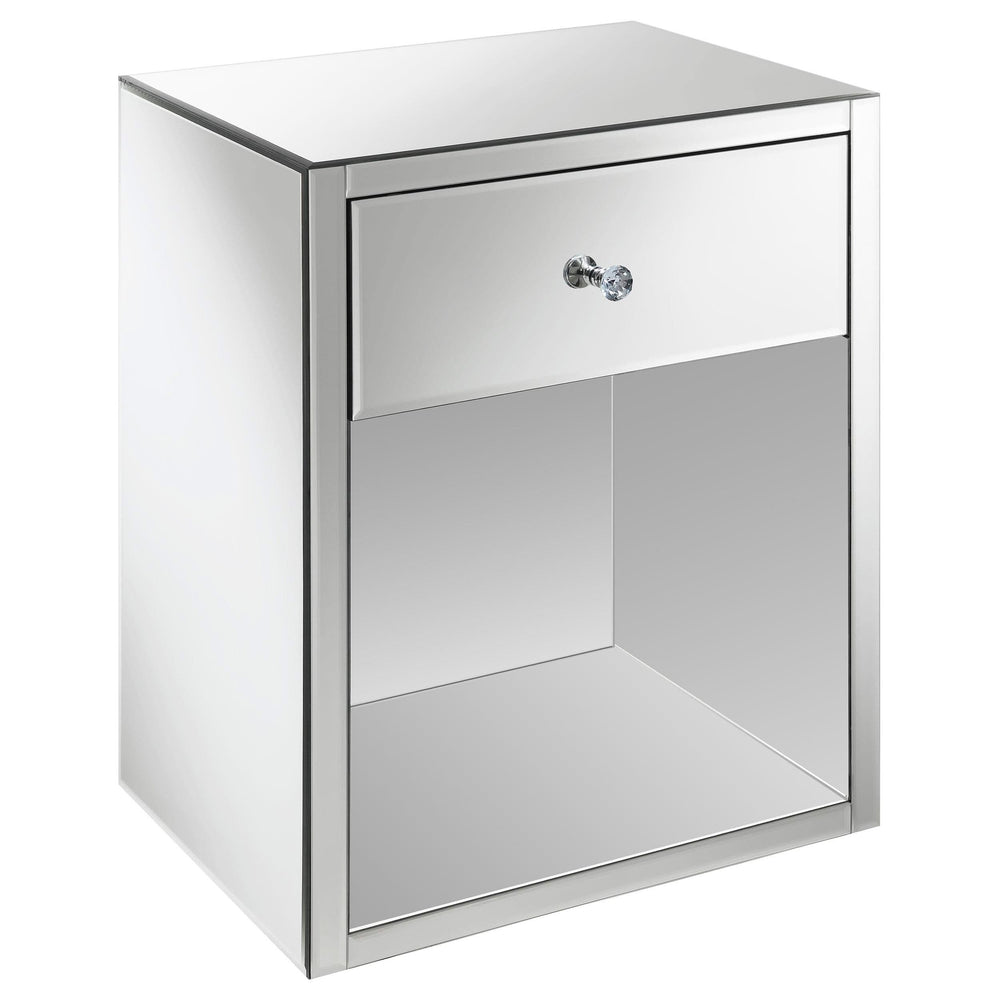 Mesa auxiliar con espejo y 1 cajón Coquette, color plateado