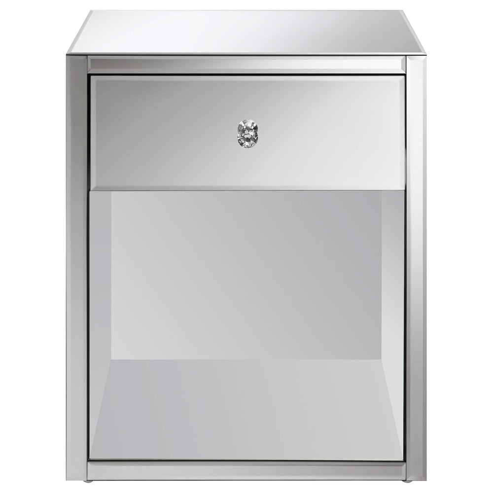 Mesa auxiliar con espejo y 1 cajón Coquette, color plateado